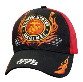 Licensed Black/Red US Marines Hat w Flames (Since 1775)